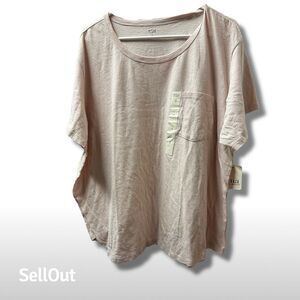 a.n.a Women's 2XL Pink Short Sleeve Pocket T-Shirt Casual Relaxed Fit